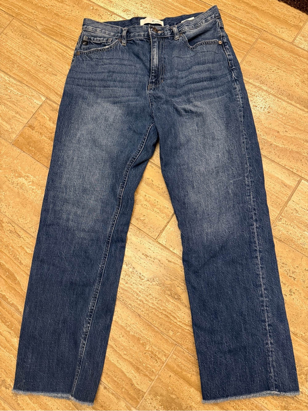 Kancan Cropped Ankle Length Dark Distressed Hem Jean 9/28